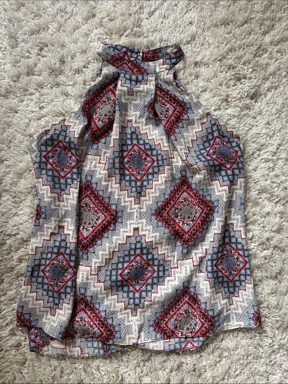 Braeve- Anthropologie Geo Print Halter Camisole Top in Cream, Red & Blue